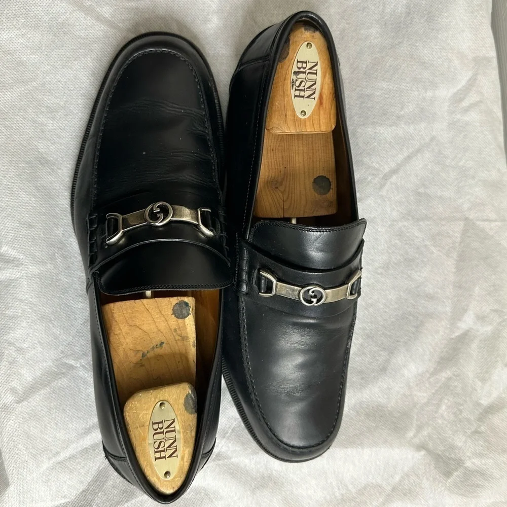 Gucci Gucci Black Leather Interlocking G Penny Loafers Size 8